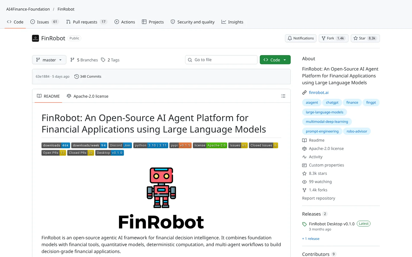 GitHub page for FinRobot (AI4Finance-Foundation/FinRobot)