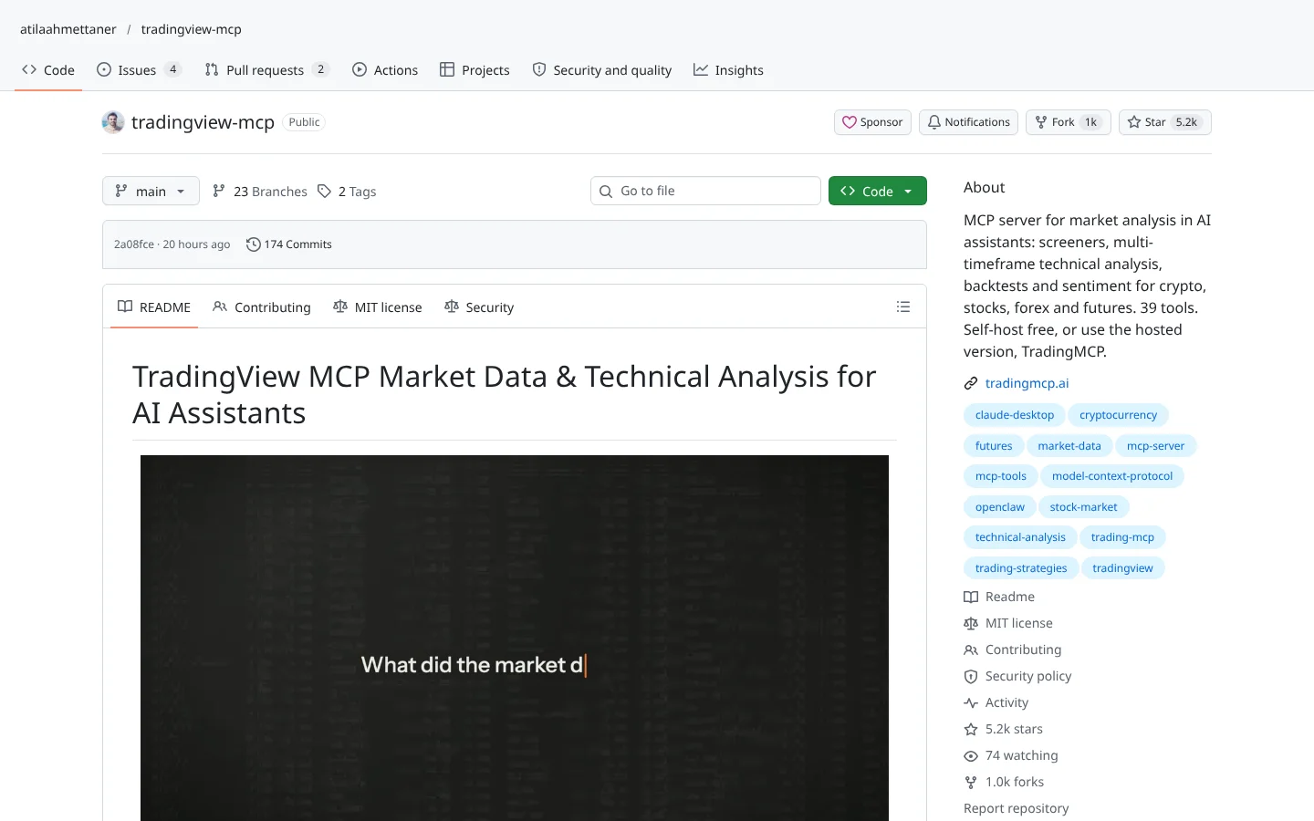 GitHub page for TradingView MCP (atilaahmettaner) (atilaahmettaner/tradingview-mcp)