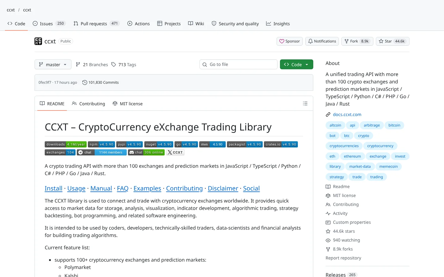 GitHub page for CCXT (ccxt/ccxt)