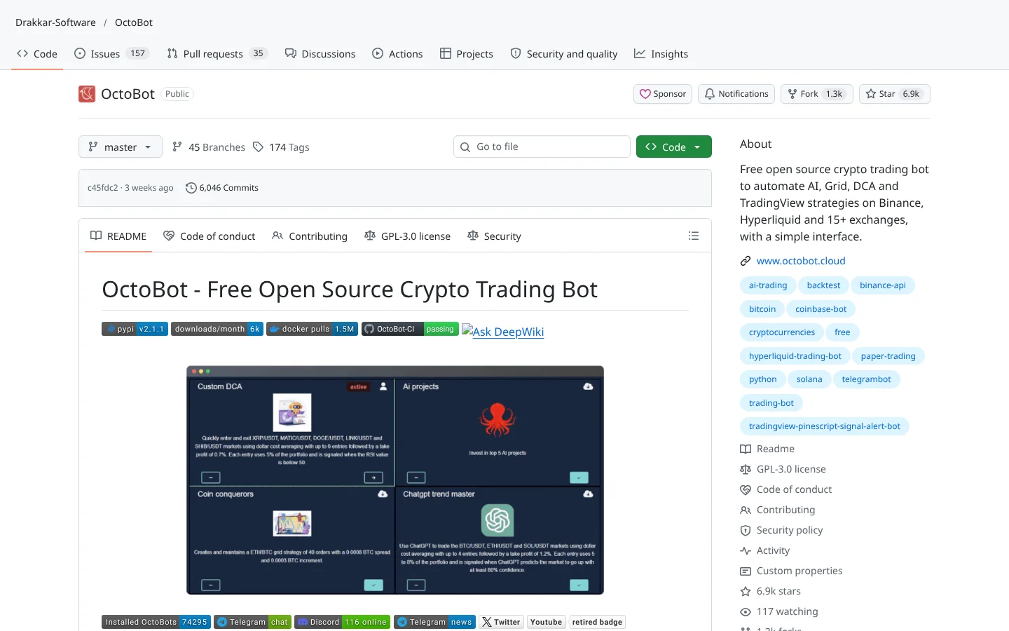 GitHub page for OctoBot (Drakkar-Software/OctoBot)