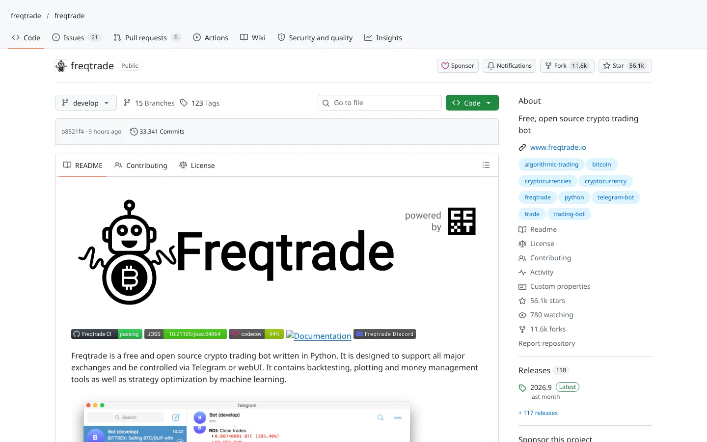 GitHub page for Freqtrade (freqtrade/freqtrade)