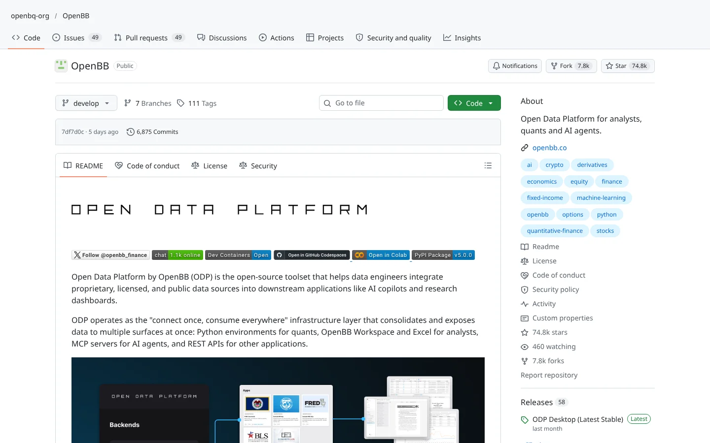 GitHub page for OpenBB (OpenBB-finance/OpenBB)